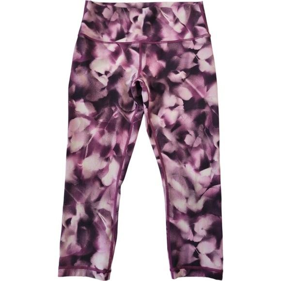 Lululemon Purple Print Compression Active Crop Leggings Size 8 - Picture 1 of 10